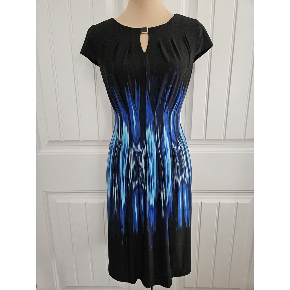 Tahari ASL Sheath Dress Sz 6 Keyhole Neck Vibrant Pattern Career Arthur S Levine